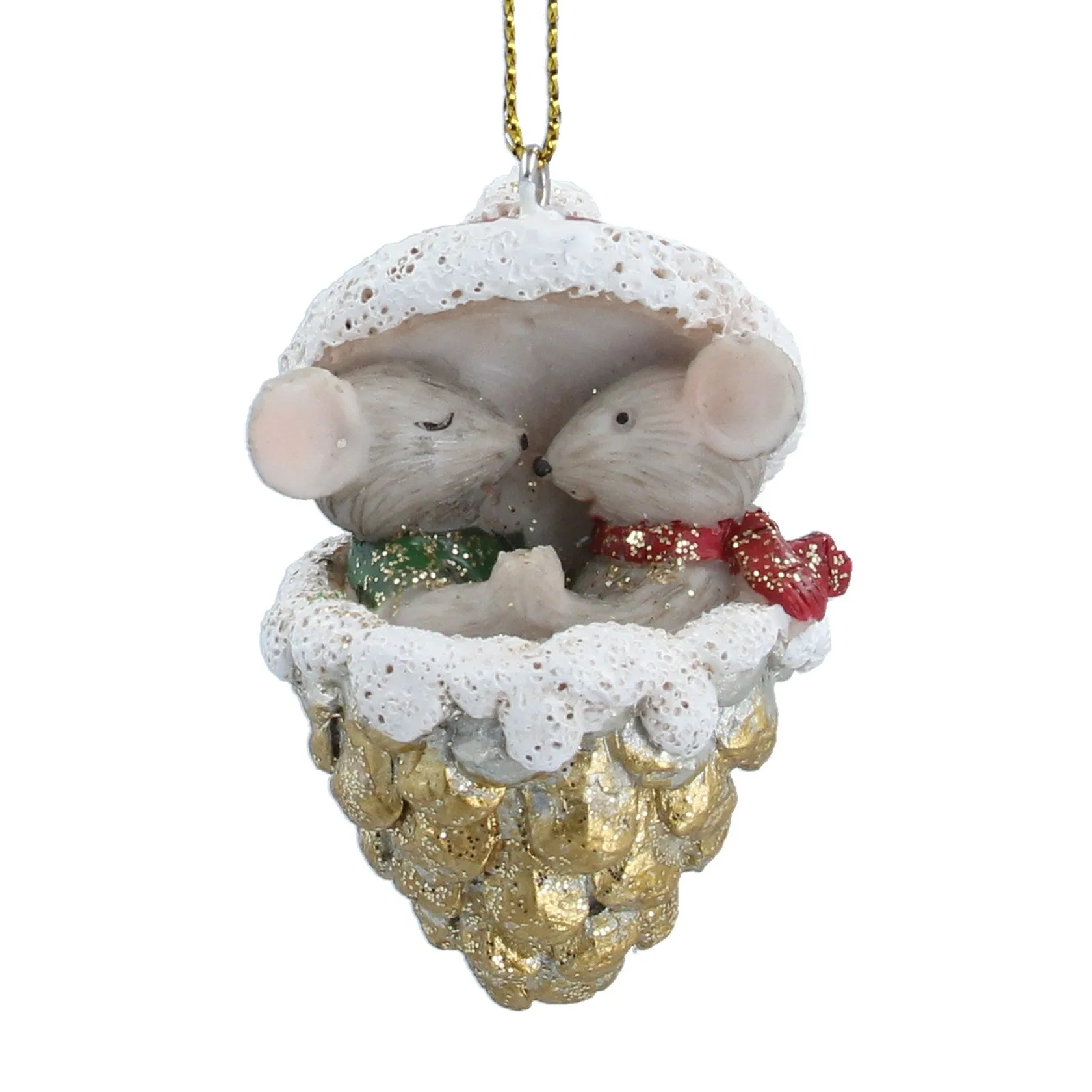 Gisela Graham Resin 6cm Mice in Gold Cone