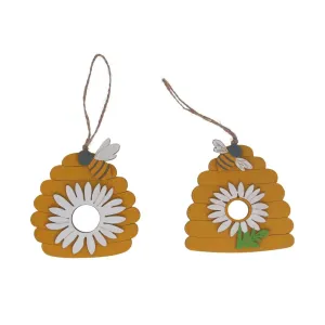 Gisela Graham Wooden Beehive with Daisy Hanging Decoration