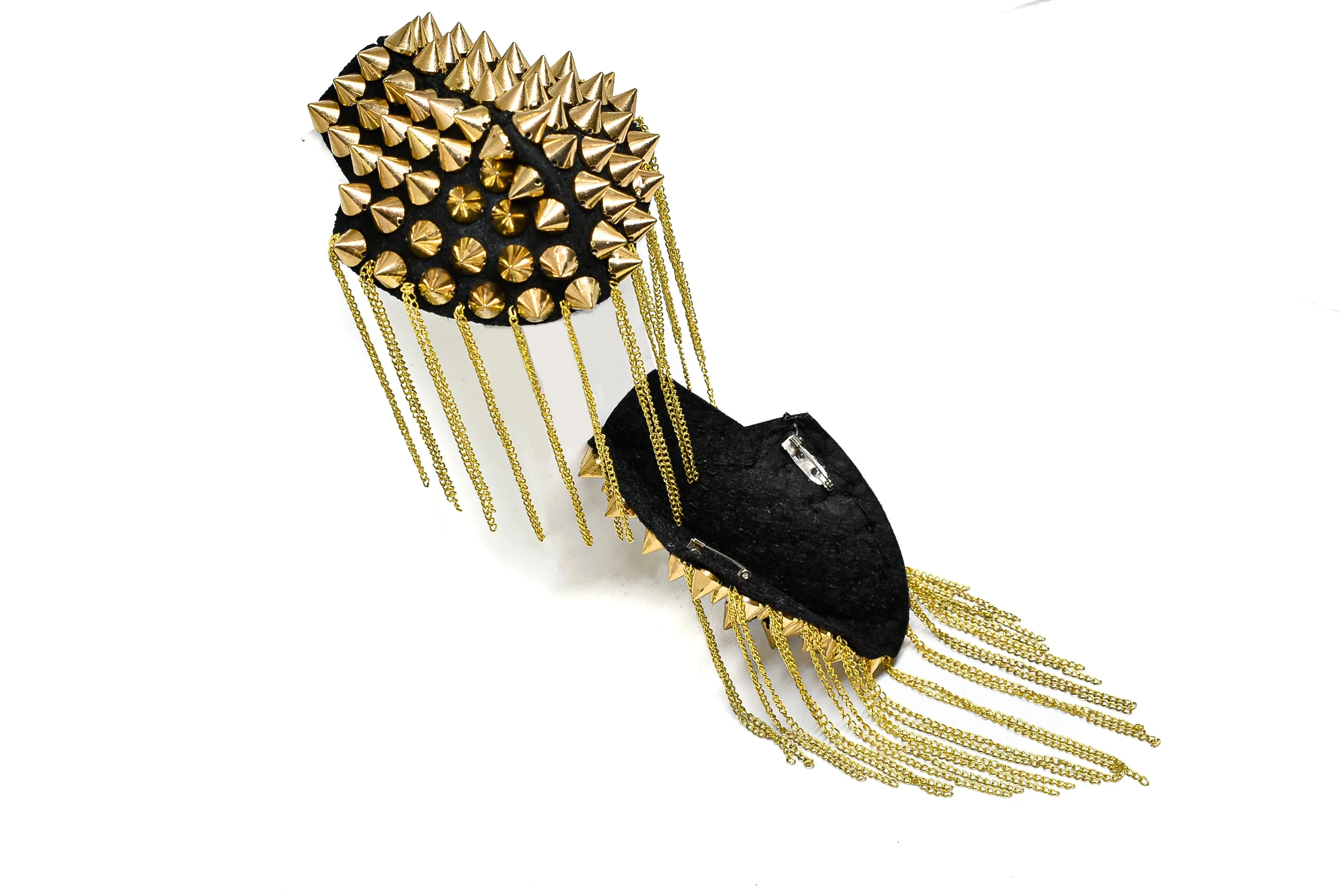 Gold Studded Shoulder Epaulet with Dangling Chains (2 Pieces)