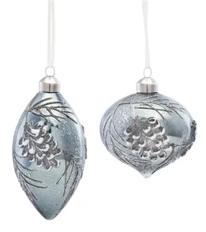 Grey and White Pinecone Assorted Glass Ornament