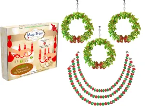 HOLIDAY CHANDELIER MAKEOVER KIT - (3) Bow Wreath   (3) 12" Red/Green Bead Crystal Garland