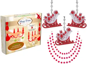 HOLIDAY CHANDELIER MAKEOVER KIT - (3) Red/White Sleigh   (3) 12" Red/White Crystal Garland