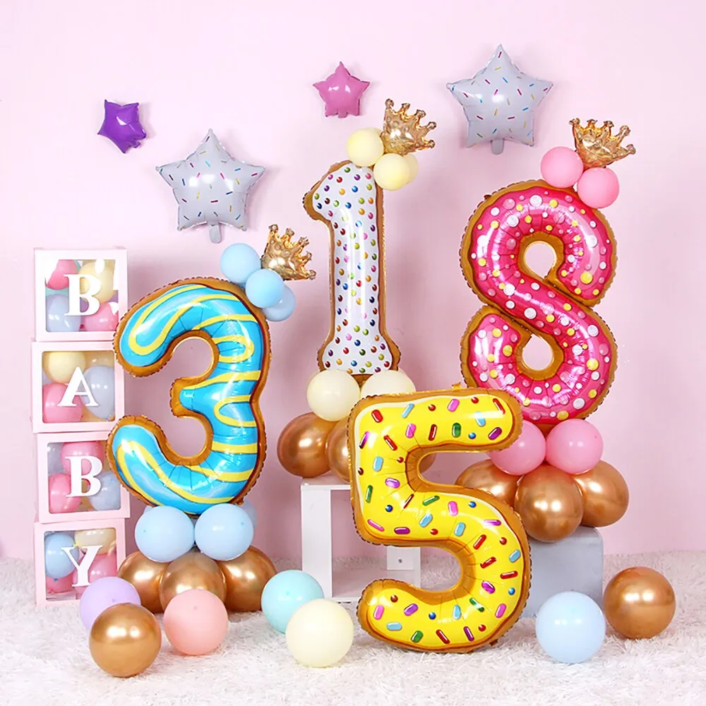 Kids Donut Birthday Party 42 Inch Digital Foil Balloon Baby Shower Happy Birthday Decoration Inflatable Ball Sweet Kids Party