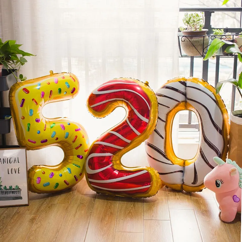 Kids Donut Birthday Party 42 Inch Digital Foil Balloon Baby Shower Happy Birthday Decoration Inflatable Ball Sweet Kids Party