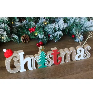 Large Wooden Red White & Green Cut Out Christmas Sign