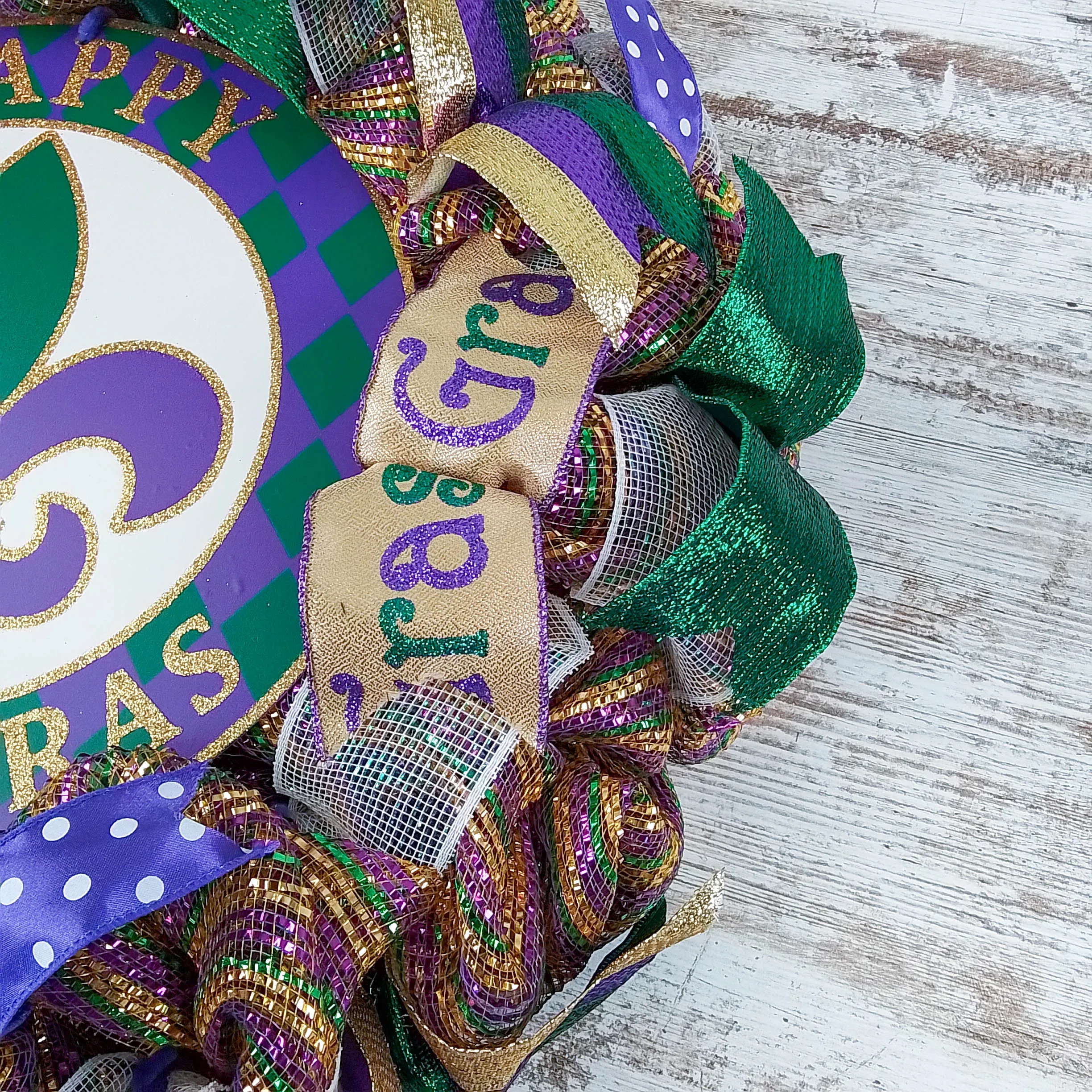 Mardi Gras Wreath - Gold Fat Tuesday Mesh Front Door Decor