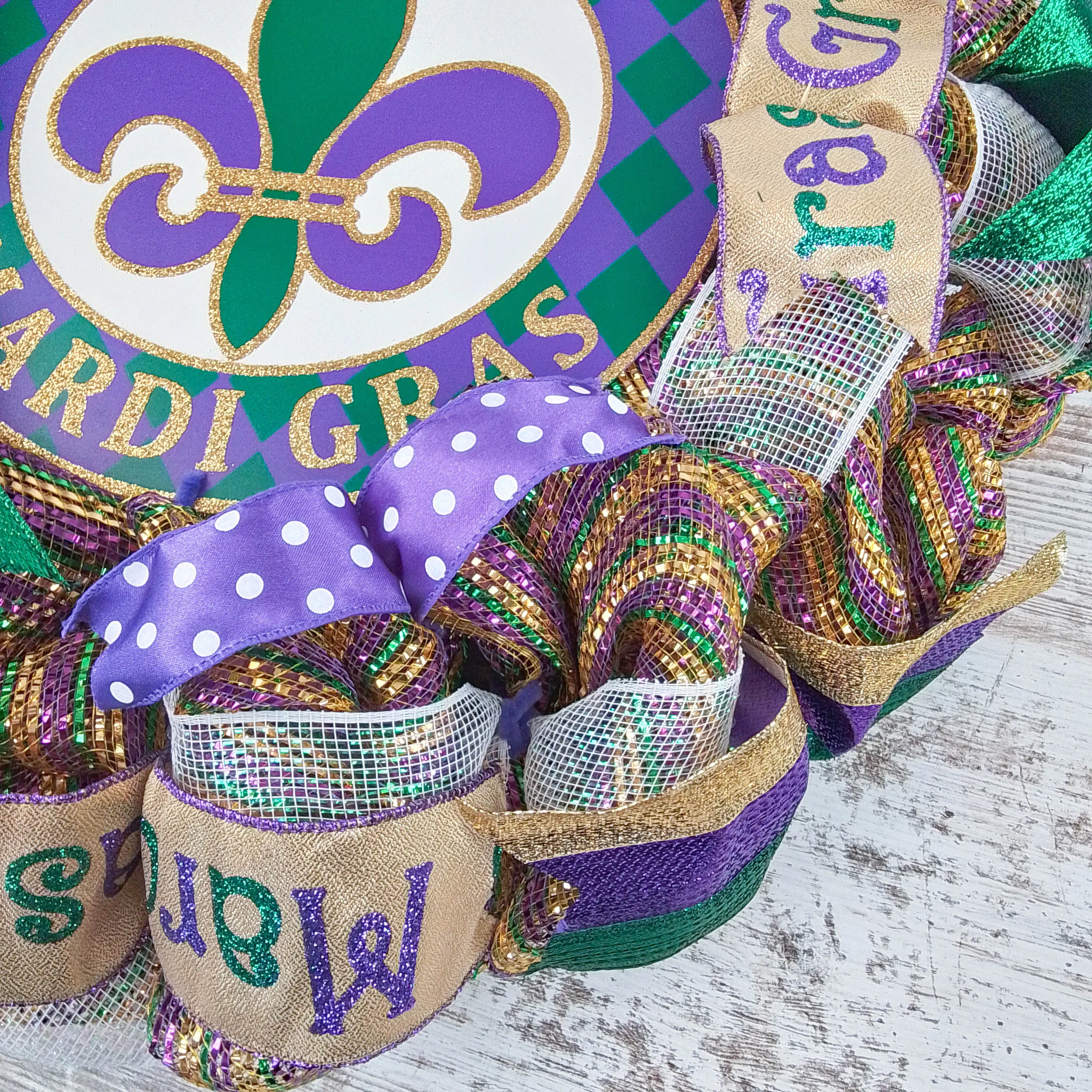 Mardi Gras Wreath - Gold Fat Tuesday Mesh Front Door Decor