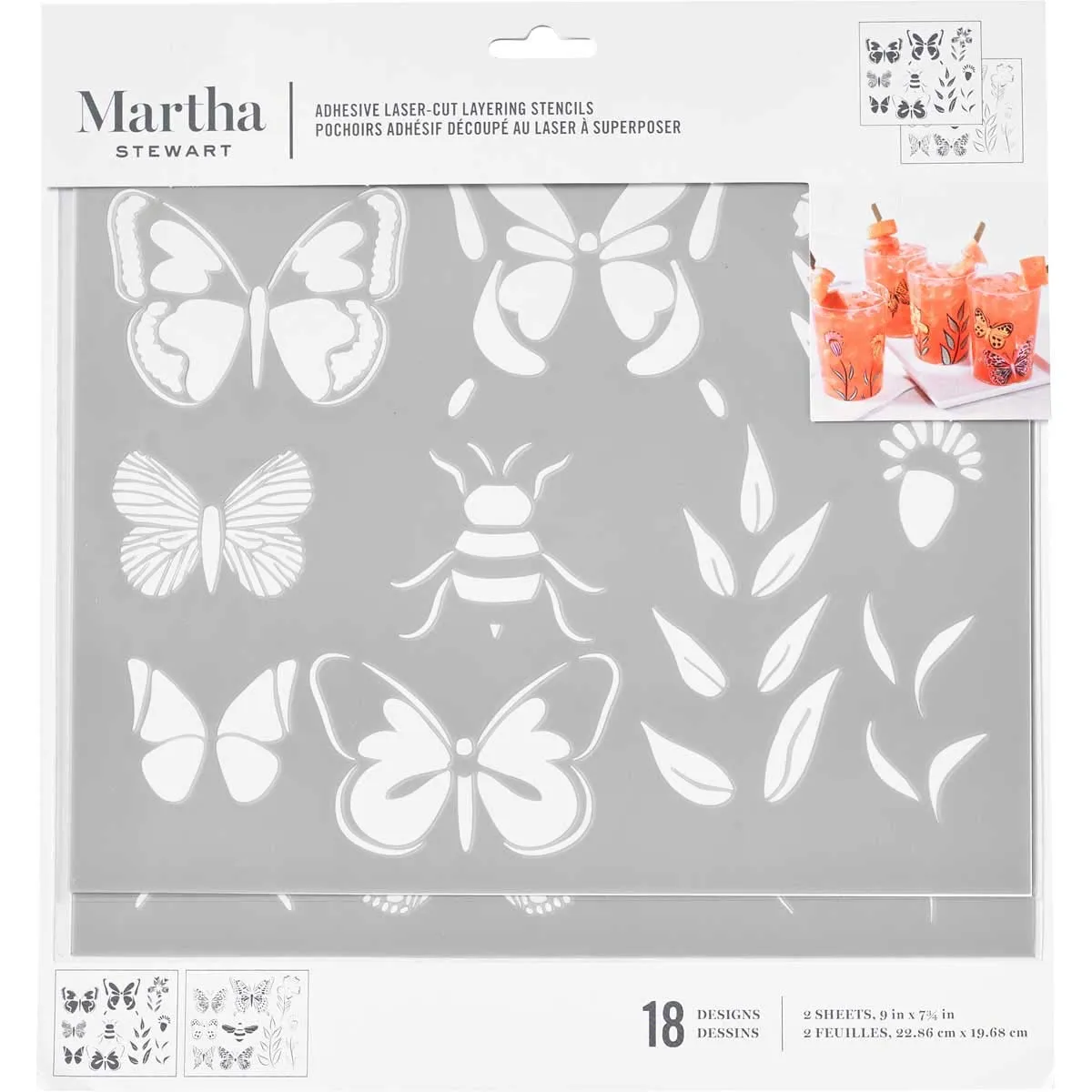 Martha Stewart Adhesive Stencils 2 Sheets Butterflies & Bees