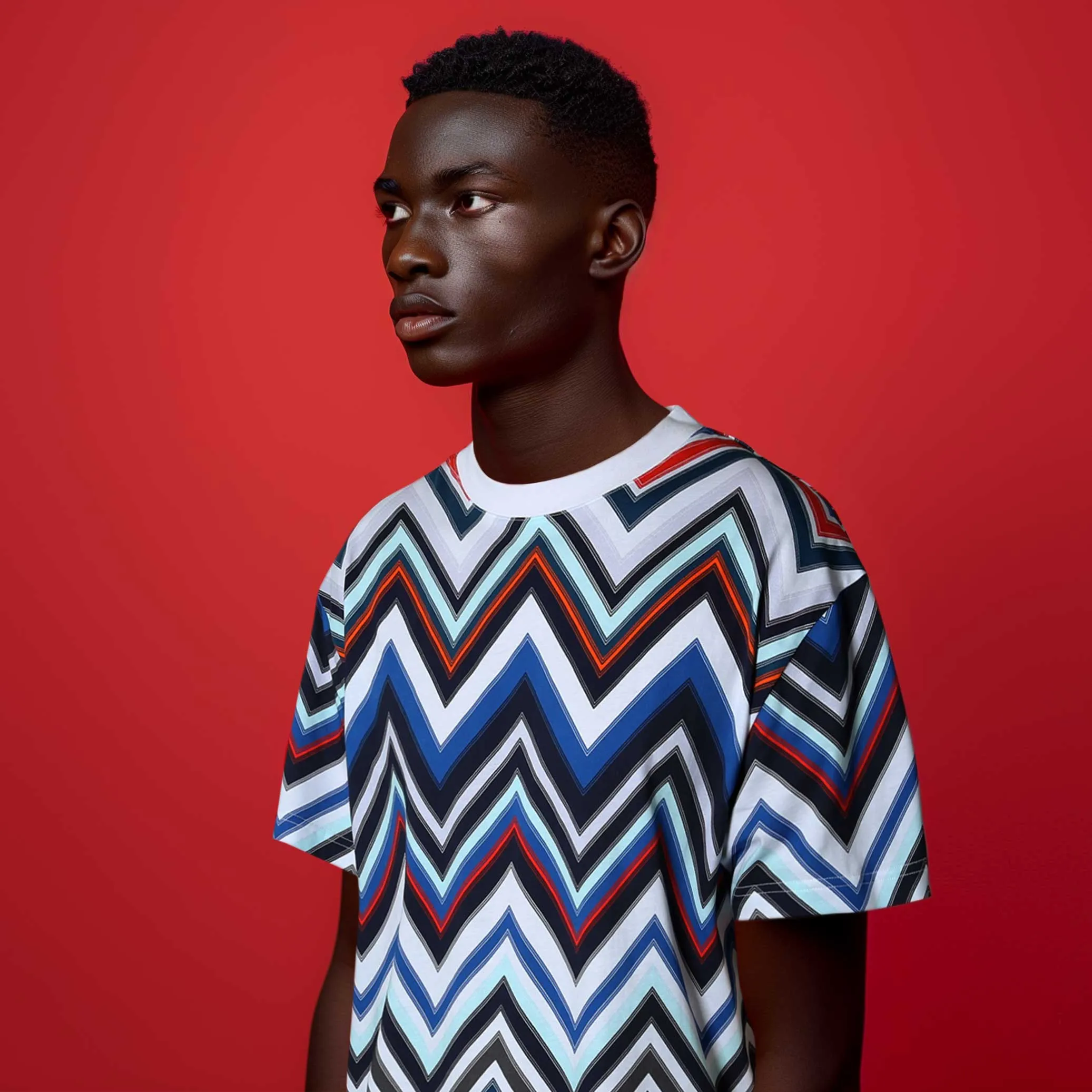 Missoni Zig Zag T-Shirt in Multi Red & Blue