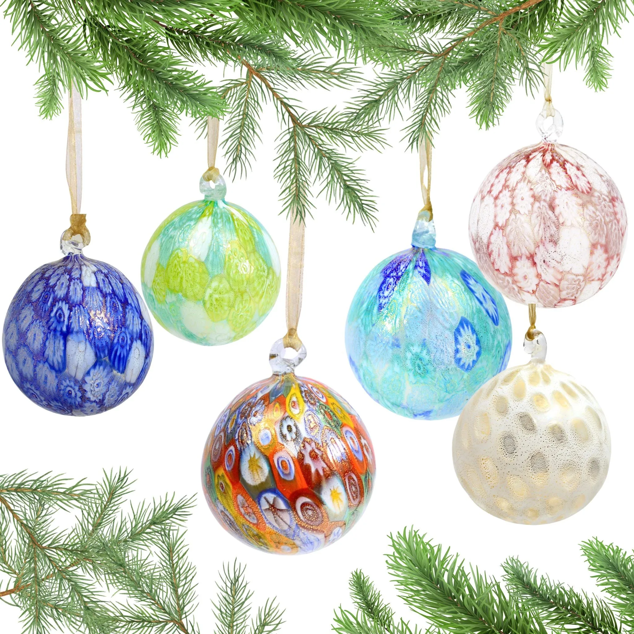 Murano Blown Glass Millefiori Mosaic Holiday Ornament; Multiple colors