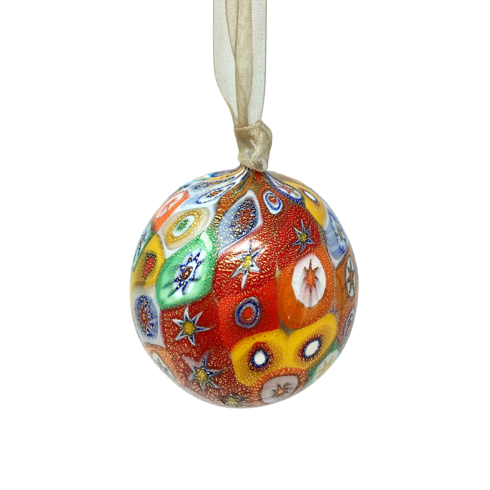 Murano Blown Glass Millefiori Mosaic Holiday Ornament; Multiple colors