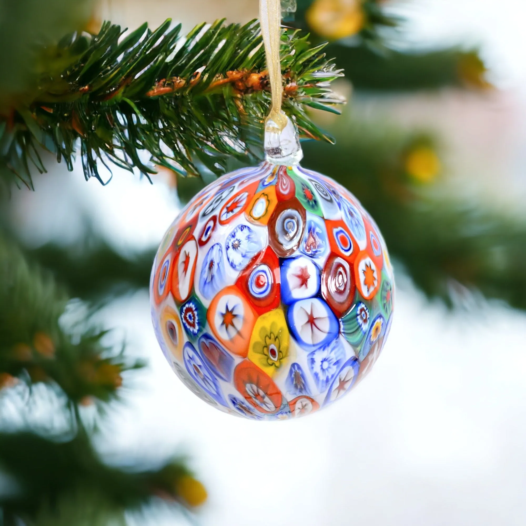 Murano Blown Glass Millefiori Mosaic Holiday Ornament; Multiple colors