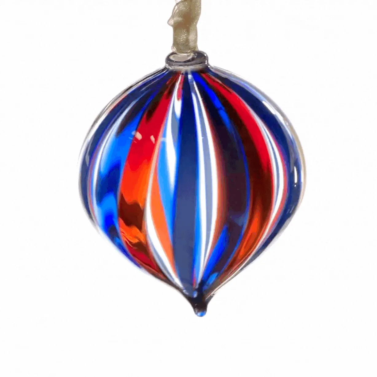 Murano Glass Filigrana Teardrop Medium Ornament, Made in Italy