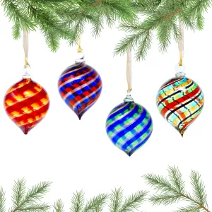 Murano Glass Filigrana Teardrop Medium Ornament, Made in Italy