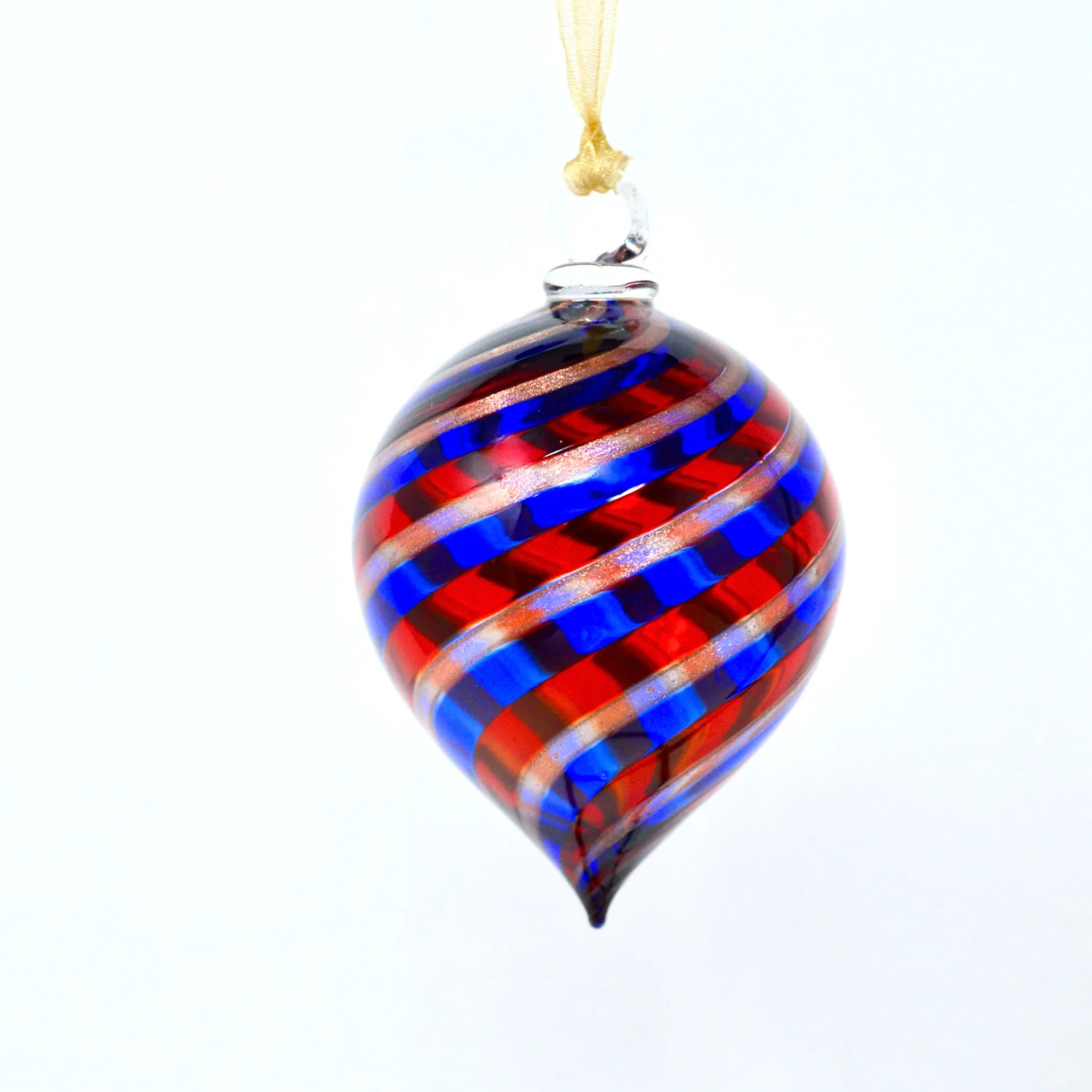 Murano Glass Filigrana Teardrop Medium Ornament, Made in Italy