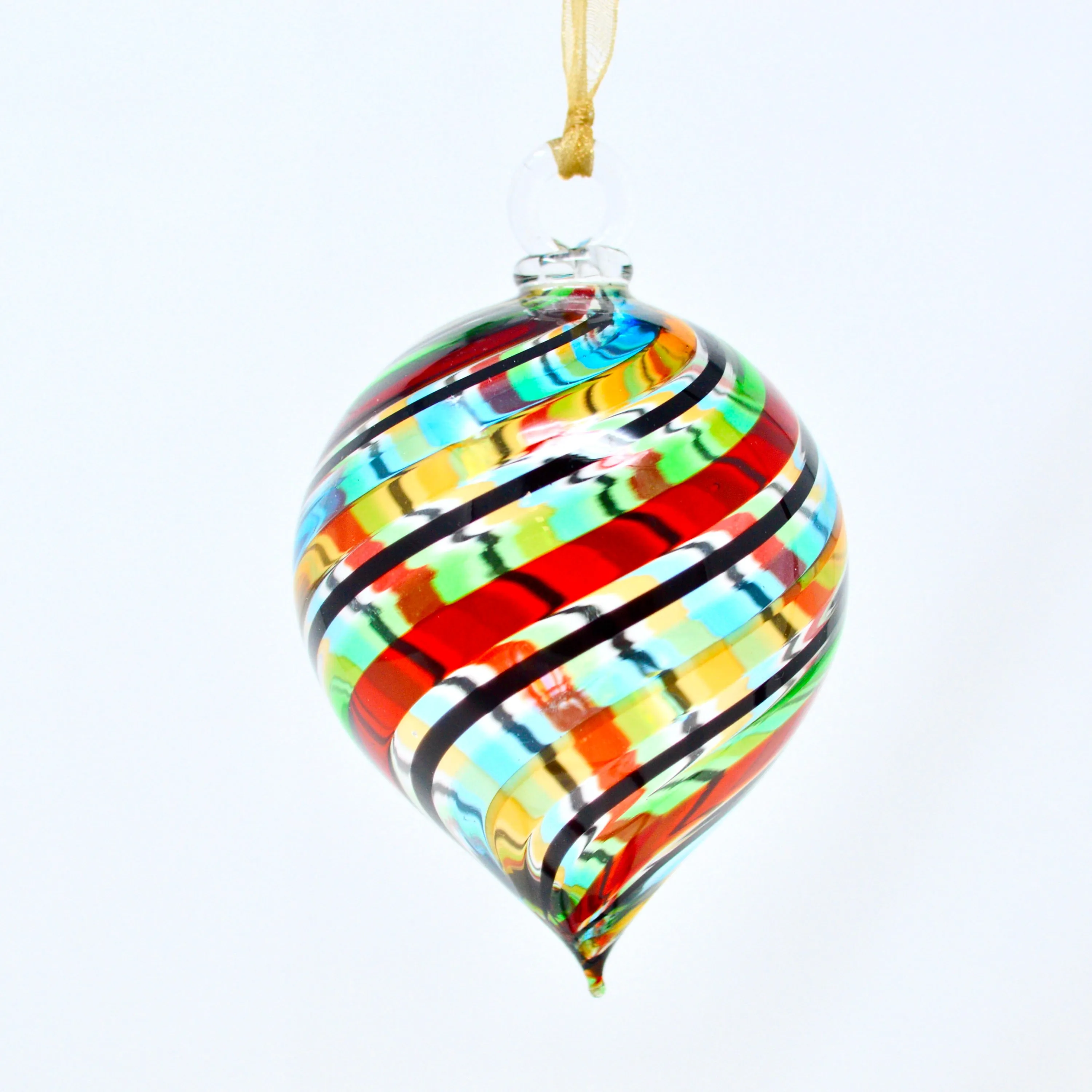 Murano Glass Filigrana Teardrop Medium Ornament, Made in Italy