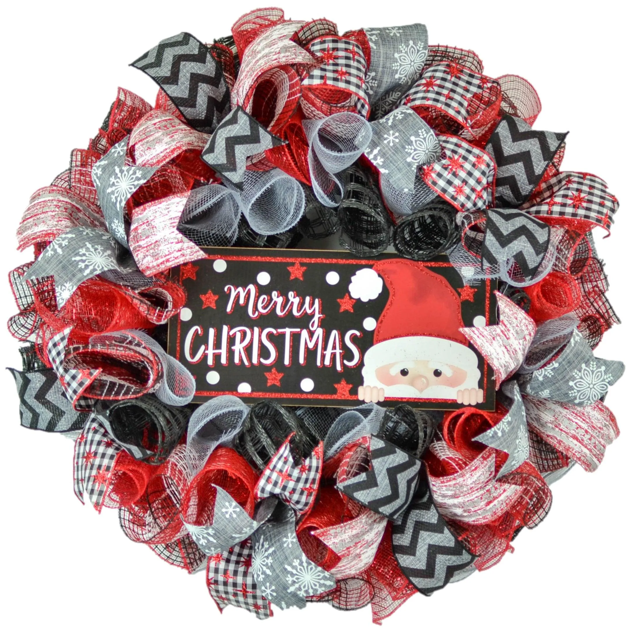 Peeking Santa Claus Wreath - Christmas Mesh Outdoor Front Door Wreath