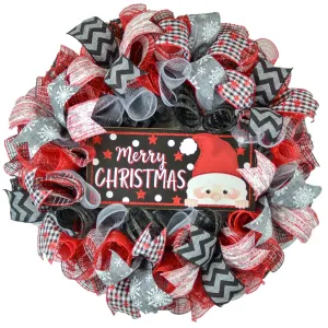 Peeking Santa Claus Wreath - Christmas Mesh Outdoor Front Door Wreath