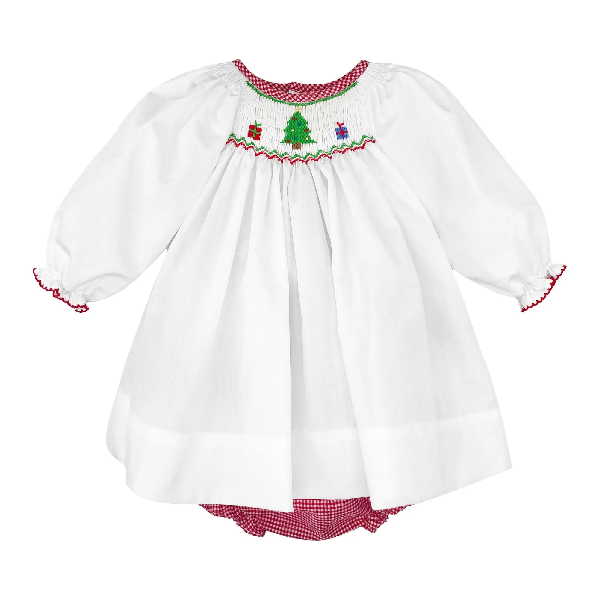 Petit Ami Dress/Bloomer W/Hand Pix Smocking Christmas Tree 1370 5109