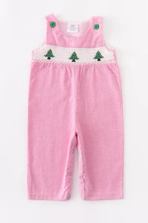 Pink Christmas Tree Smocked Romper