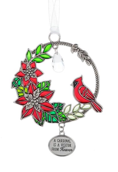 "A cardinal is a visitor from Heaven" Stain Glass Christmas Ornament