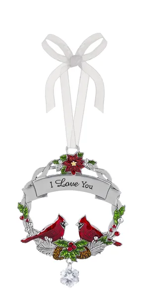 "I love you" Christmas Cardinal Ornament