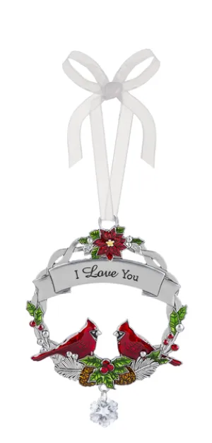 "I love you" Christmas Cardinal Ornament