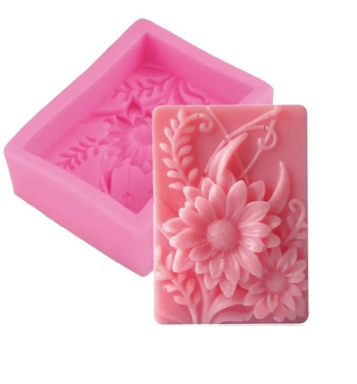 Rectangle Daisy Soap Mold For Handmade Soap Lotion Bar Making Tool Supplies DIY Flower Tile Silicone Mold Mould Polymer Clay Resin Wax