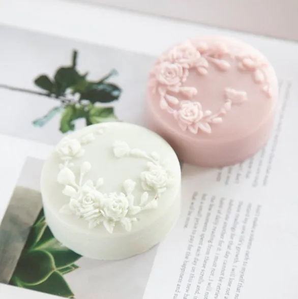 Round Rose Soap Mold For Lotion Bar Making  Handmade Soap Tool Supplies DIY Flower Tile Silicone Mold Mould Polymer Clay Resin Wax