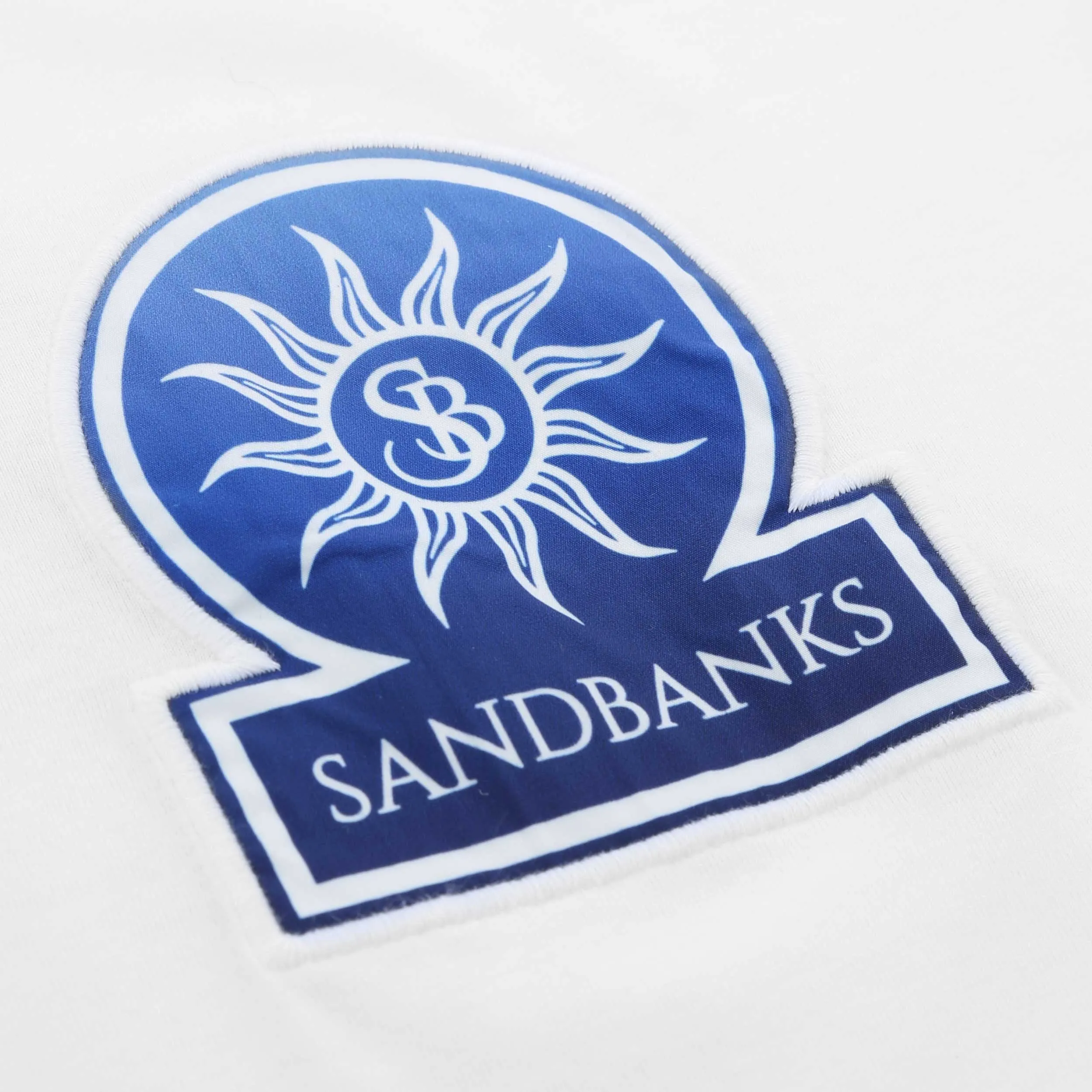 Sandbanks Resort Applique Logo T Shirt in White & Navy