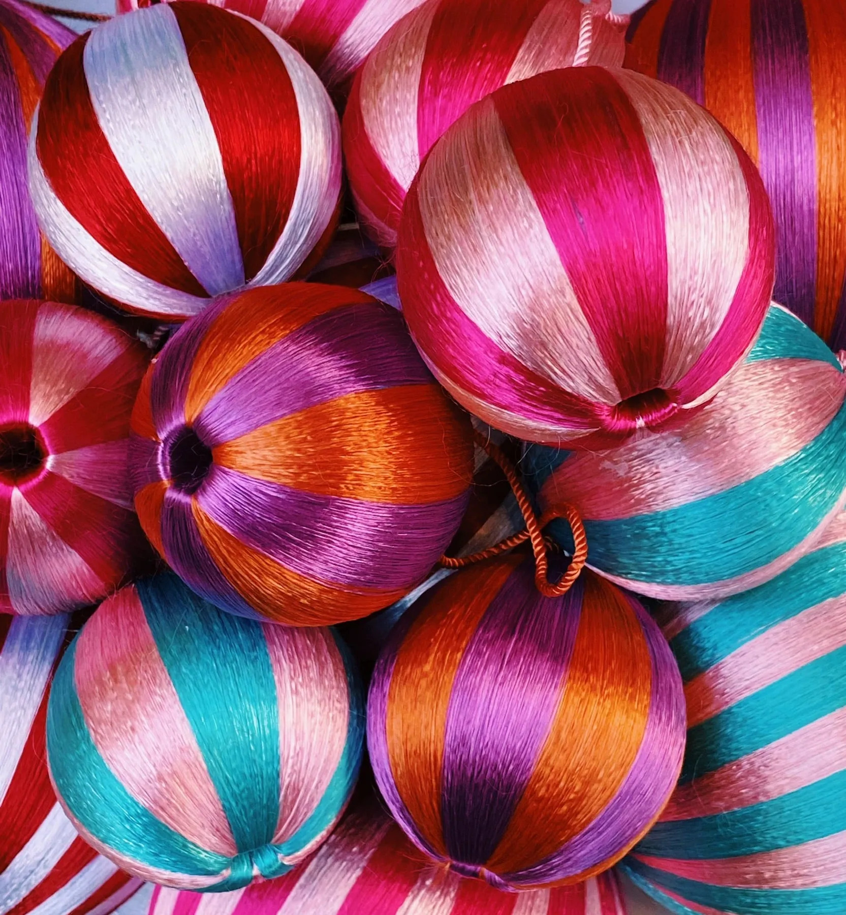 Small Corded Turquoise and Pink Stripe Ornament