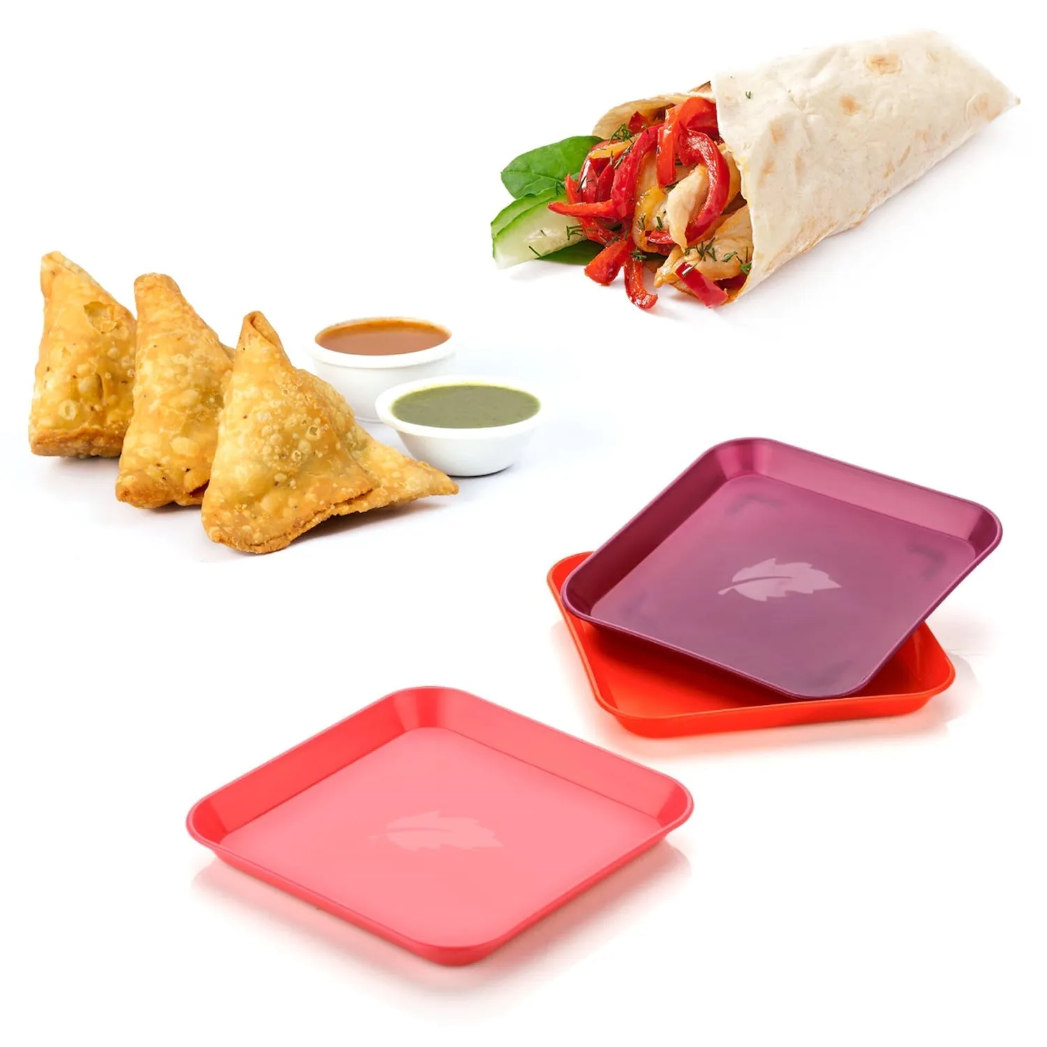 Square Plastic Dinner Plate Set (Set of 6 Pcs) Colorful Snacks  /  Breakfast Plate