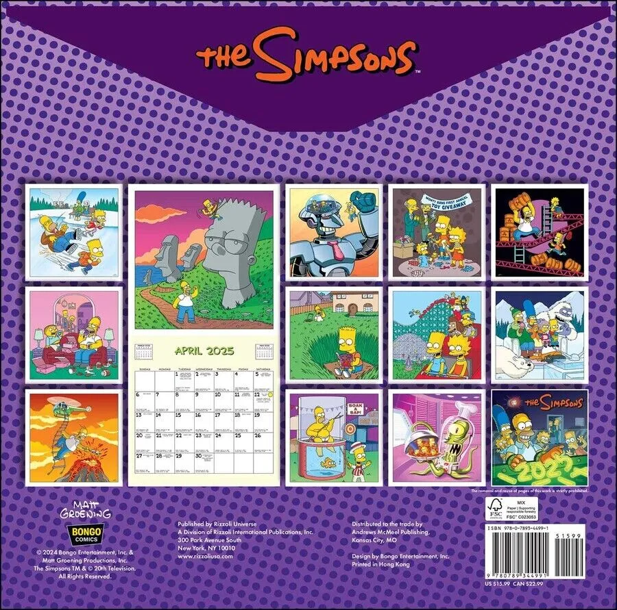 Universe The Simpsons 12x12 2025 Wall Calendar