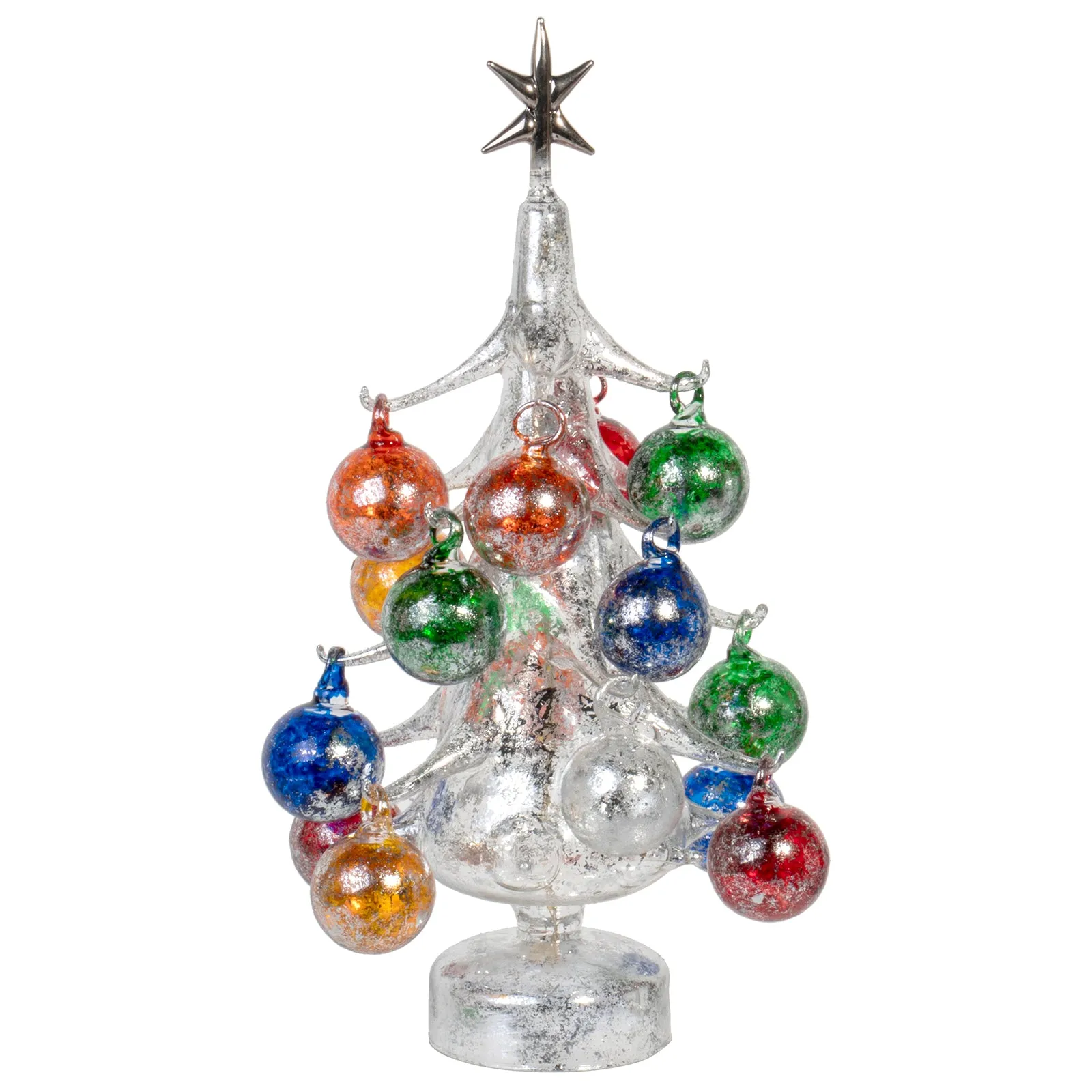 Vintage Inspired Mini Glass Christmas Tree with Removable Ornaments, BUON Natale Series — Lights Up!