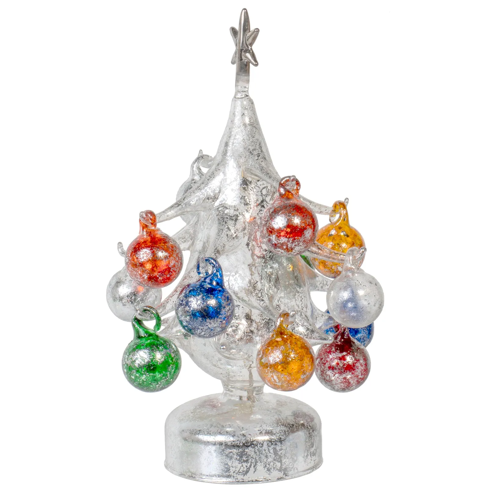 Vintage Inspired Mini Glass Christmas Tree with Removable Ornaments, BUON Natale Series — Lights Up!