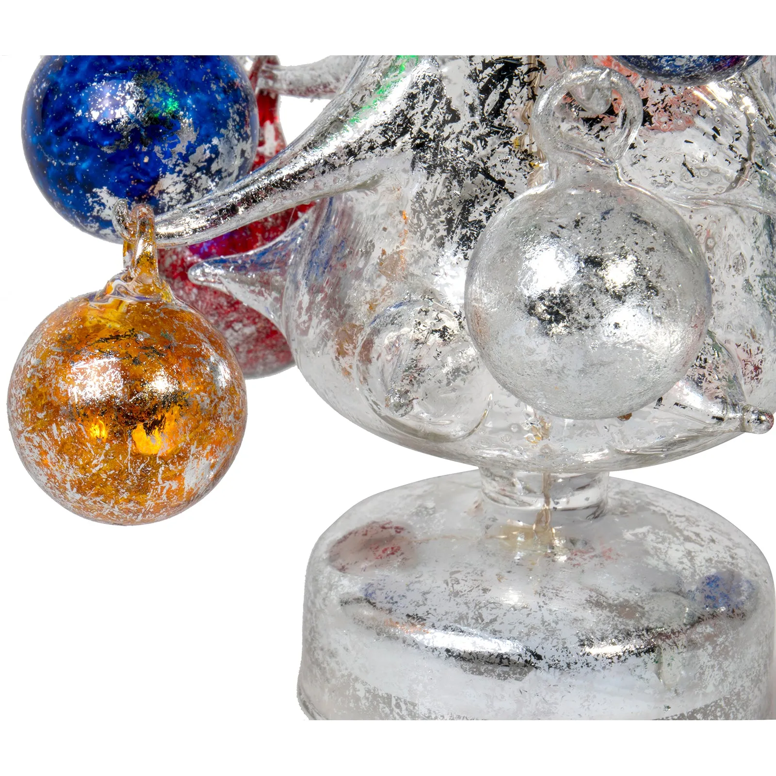 Vintage Inspired Mini Glass Christmas Tree with Removable Ornaments, BUON Natale Series — Lights Up!