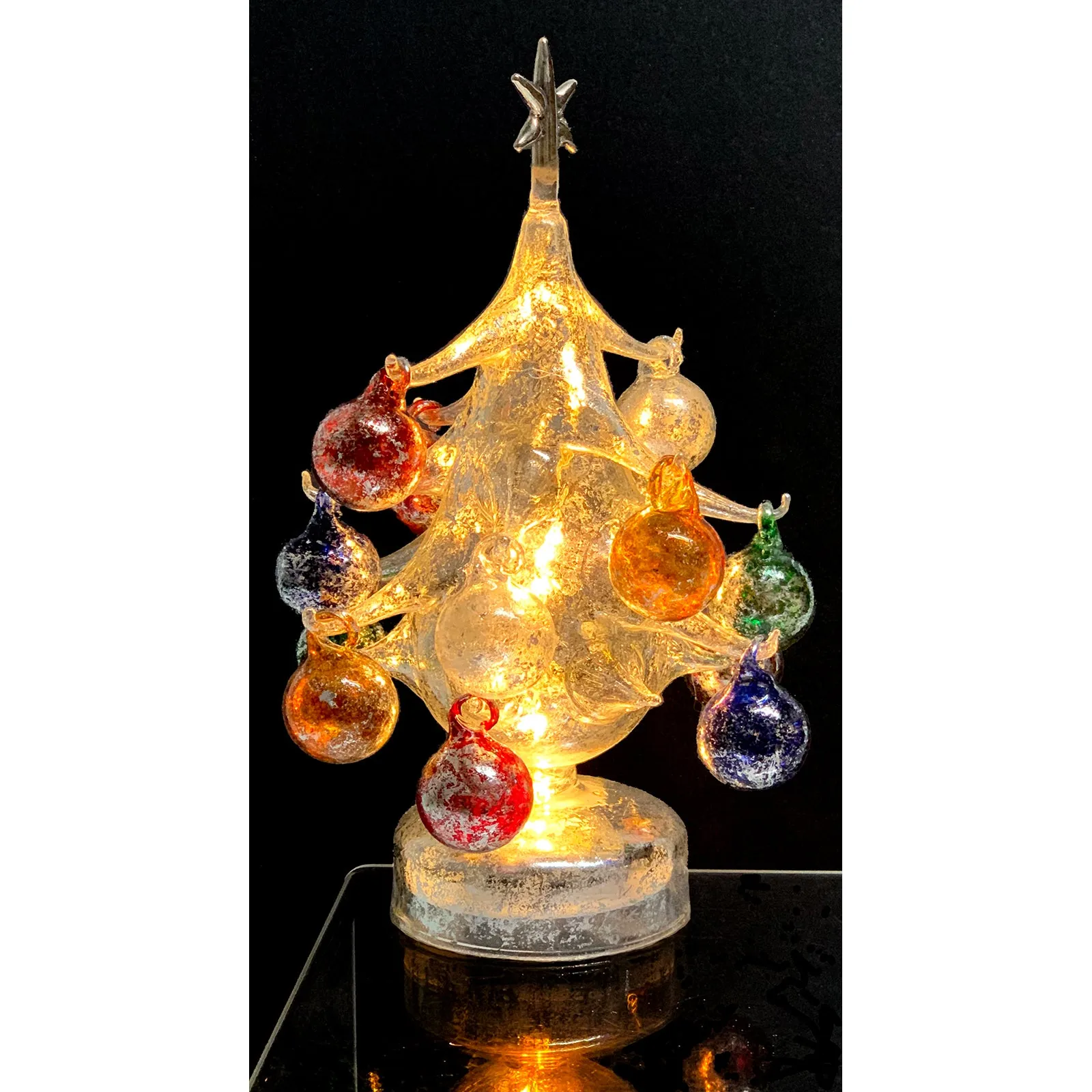 Vintage Inspired Mini Glass Christmas Tree with Removable Ornaments, BUON Natale Series — Lights Up!