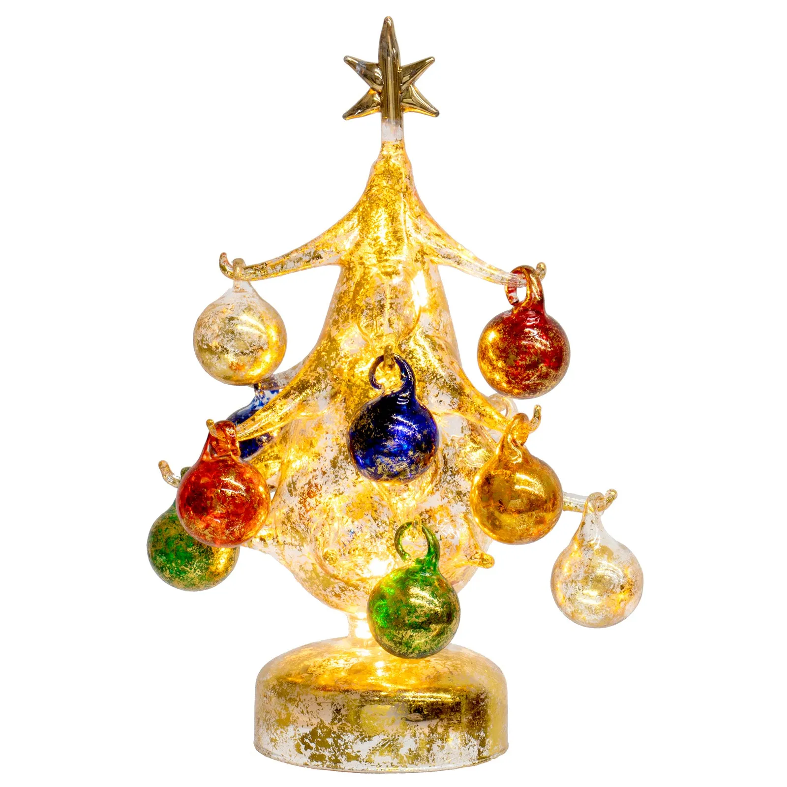 Vintage Inspired Mini Glass Christmas Tree with Removable Ornaments, BUON Natale Series — Lights Up!