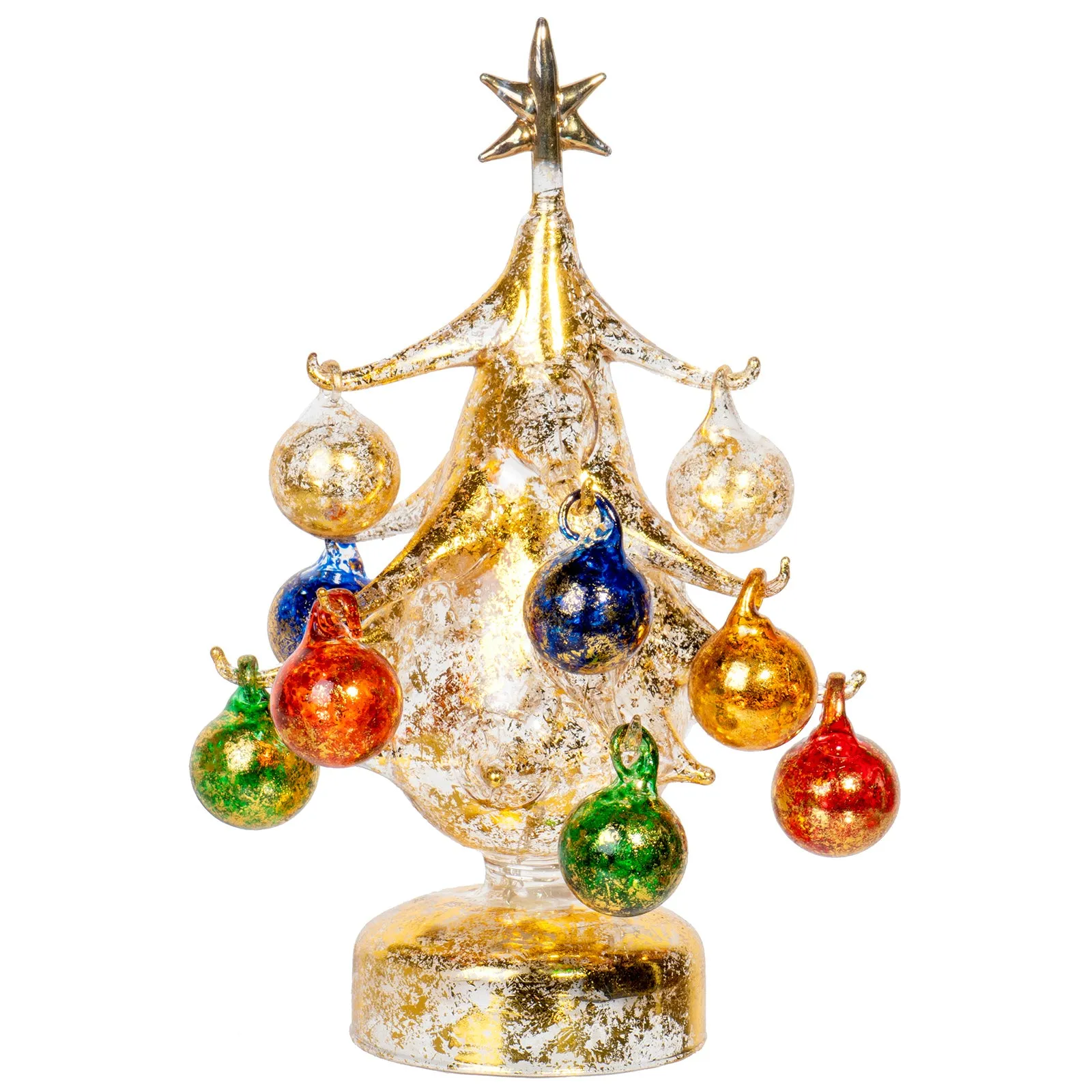 Vintage Inspired Mini Glass Christmas Tree with Removable Ornaments, BUON Natale Series — Lights Up!