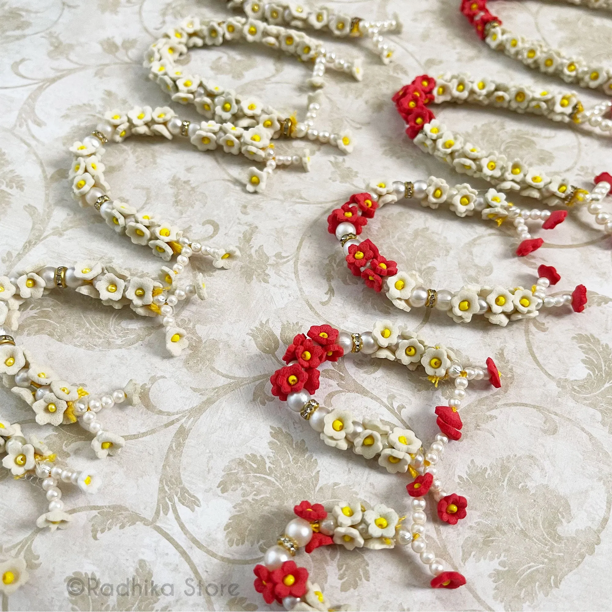 Vrindavan Flower - Red and White or White - Head Gear/ Dangle Bangle