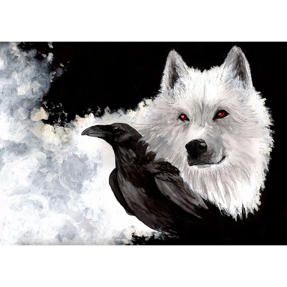 Wolf Black Bird - Full Round Diamond - 30x40cm