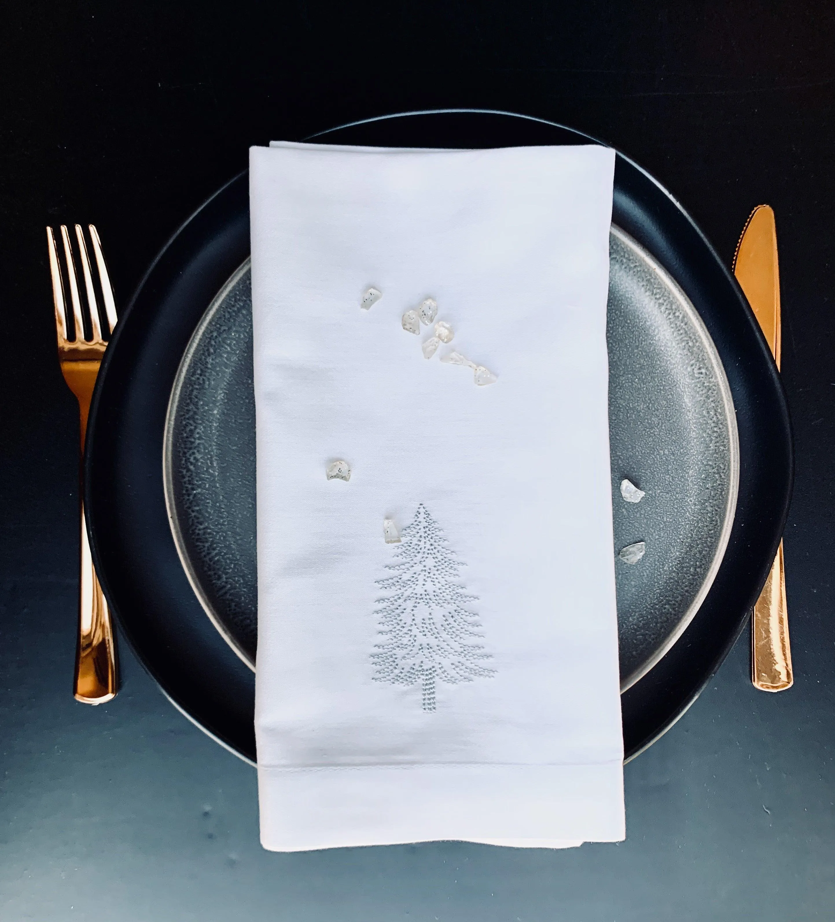 Woodland Christmas Tree Embroidered Cloth Napkins - Set of 4 napkins