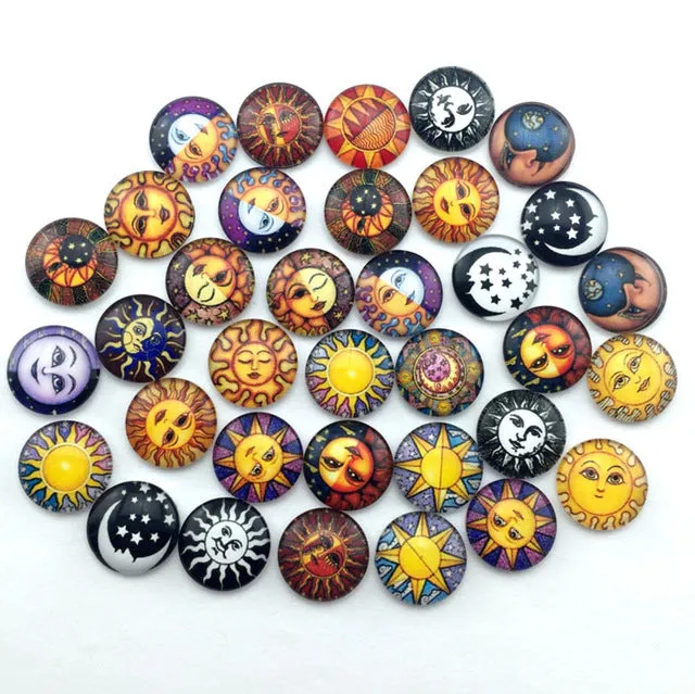 ZEROUP Glass Cabochon 12mm 10mm Mixed Round Photo Cameo Cabochon Setting Supplies for Jewelry Accessories Handmade Pattern 50pcs