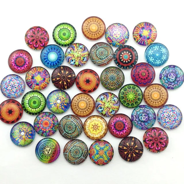 ZEROUP Glass Cabochon 12mm 10mm Mixed Round Photo Cameo Cabochon Setting Supplies for Jewelry Accessories Handmade Pattern 50pcs