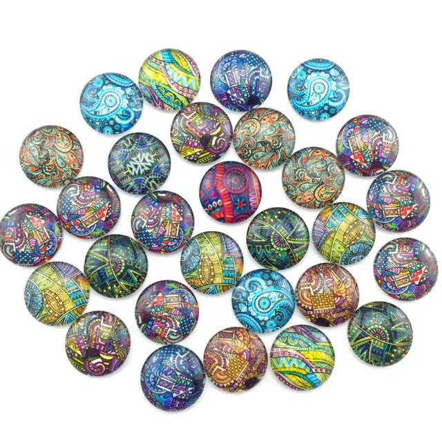 ZEROUP Glass Cabochon 12mm 10mm Mixed Round Photo Cameo Cabochon Setting Supplies for Jewelry Accessories Handmade Pattern 50pcs