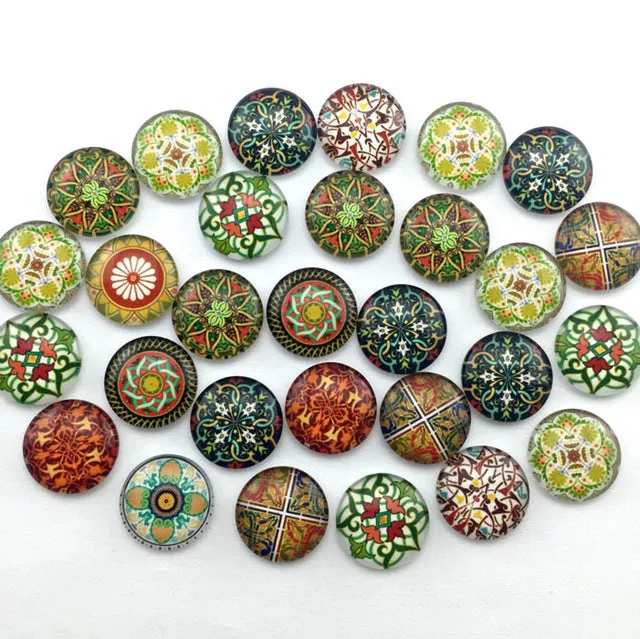 ZEROUP Glass Cabochon 12mm 10mm Mixed Round Photo Cameo Cabochon Setting Supplies for Jewelry Accessories Handmade Pattern 50pcs