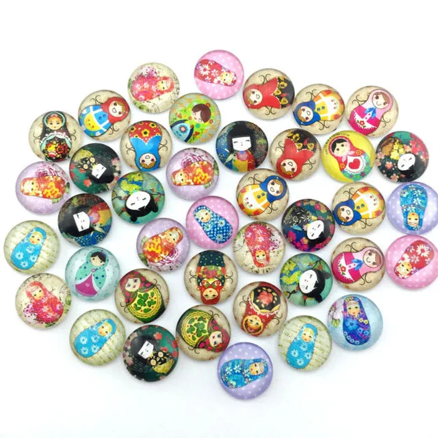 ZEROUP Glass Cabochon 12mm 10mm Mixed Round Photo Cameo Cabochon Setting Supplies for Jewelry Accessories Handmade Pattern 50pcs