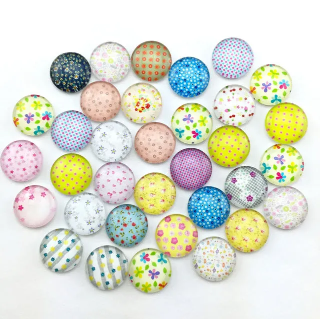 ZEROUP Glass Cabochon 12mm 10mm Mixed Round Photo Cameo Cabochon Setting Supplies for Jewelry Accessories Handmade Pattern 50pcs