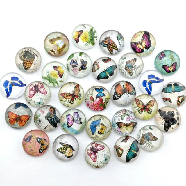 ZEROUP Glass Cabochon 12mm 10mm Mixed Round Photo Cameo Cabochon Setting Supplies for Jewelry Accessories Handmade Pattern 50pcs