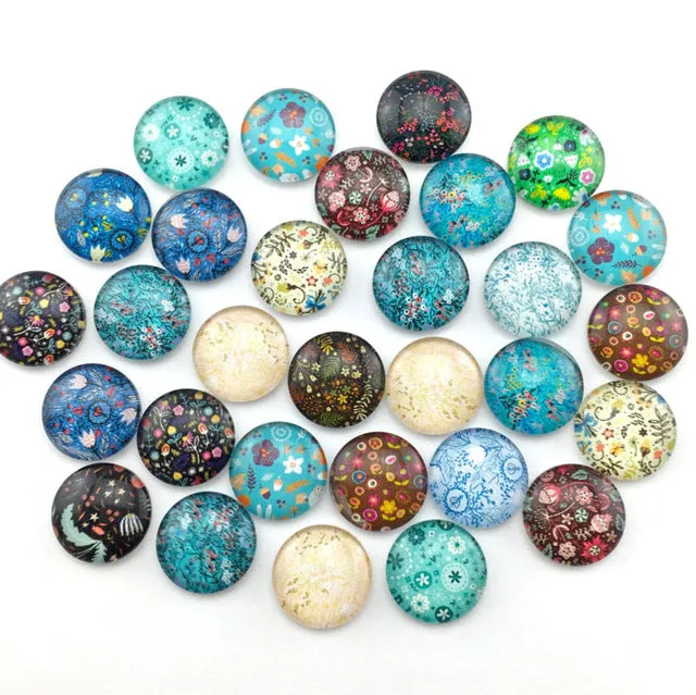 ZEROUP Glass Cabochon 12mm 10mm Mixed Round Photo Cameo Cabochon Setting Supplies for Jewelry Accessories Handmade Pattern 50pcs